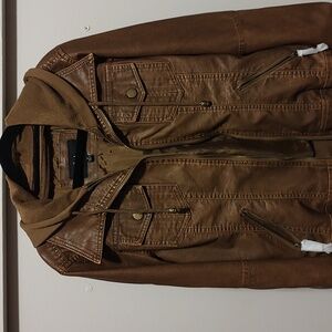 Women's Hooded Sweatshirt Leather Vegan Brown Jacket